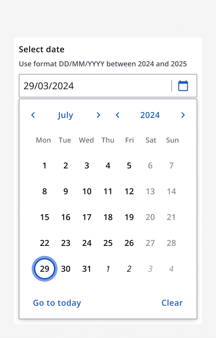 A date picker being used to select a nearby date
