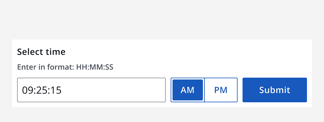 A medium sized time input with a filled value and correctly size-matched submit button alongside.