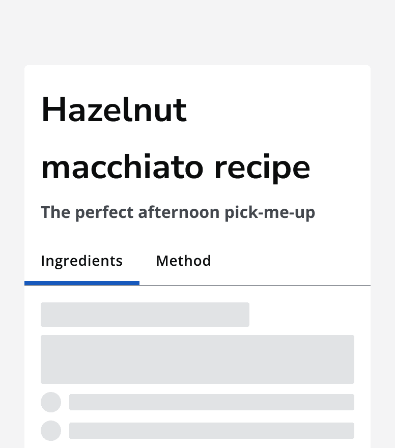 A recipe page showing a tab bar with two tabs labelled ‘Ingredients’ and ‘Method’.