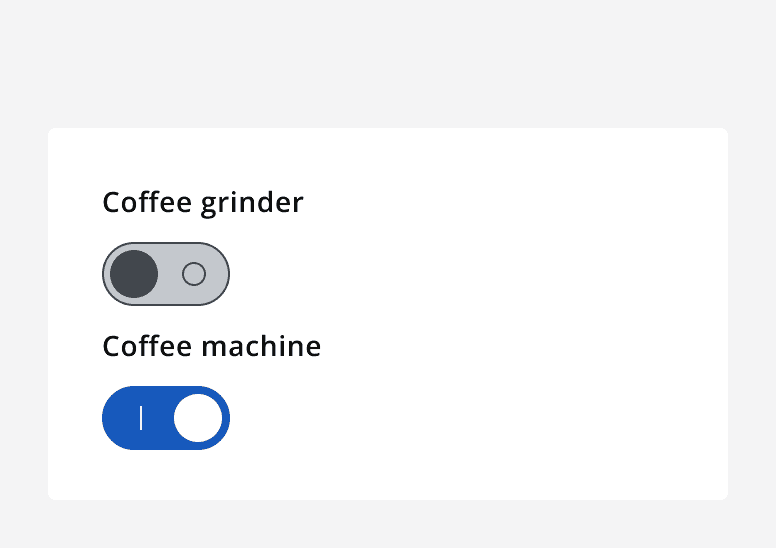 Two switches under the heading 'equipment'. One switch is toggled on whilst the other is off.