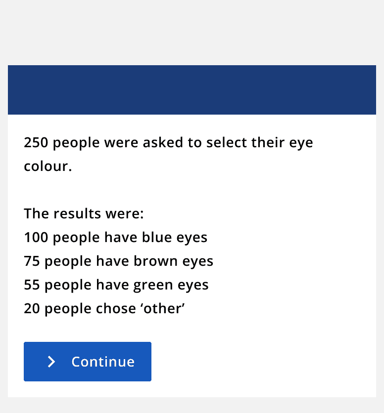 A graphic of a survey regarding eye colour. Results are written in long sentences that do not show the information as clearly as possible.