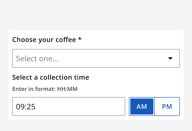 A select field above a time input field. Both fields have matching widths and are aligned to the left.