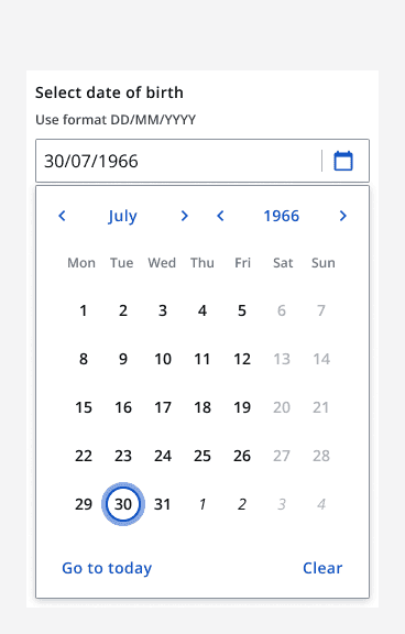 A date picker being used to select a very distant date
