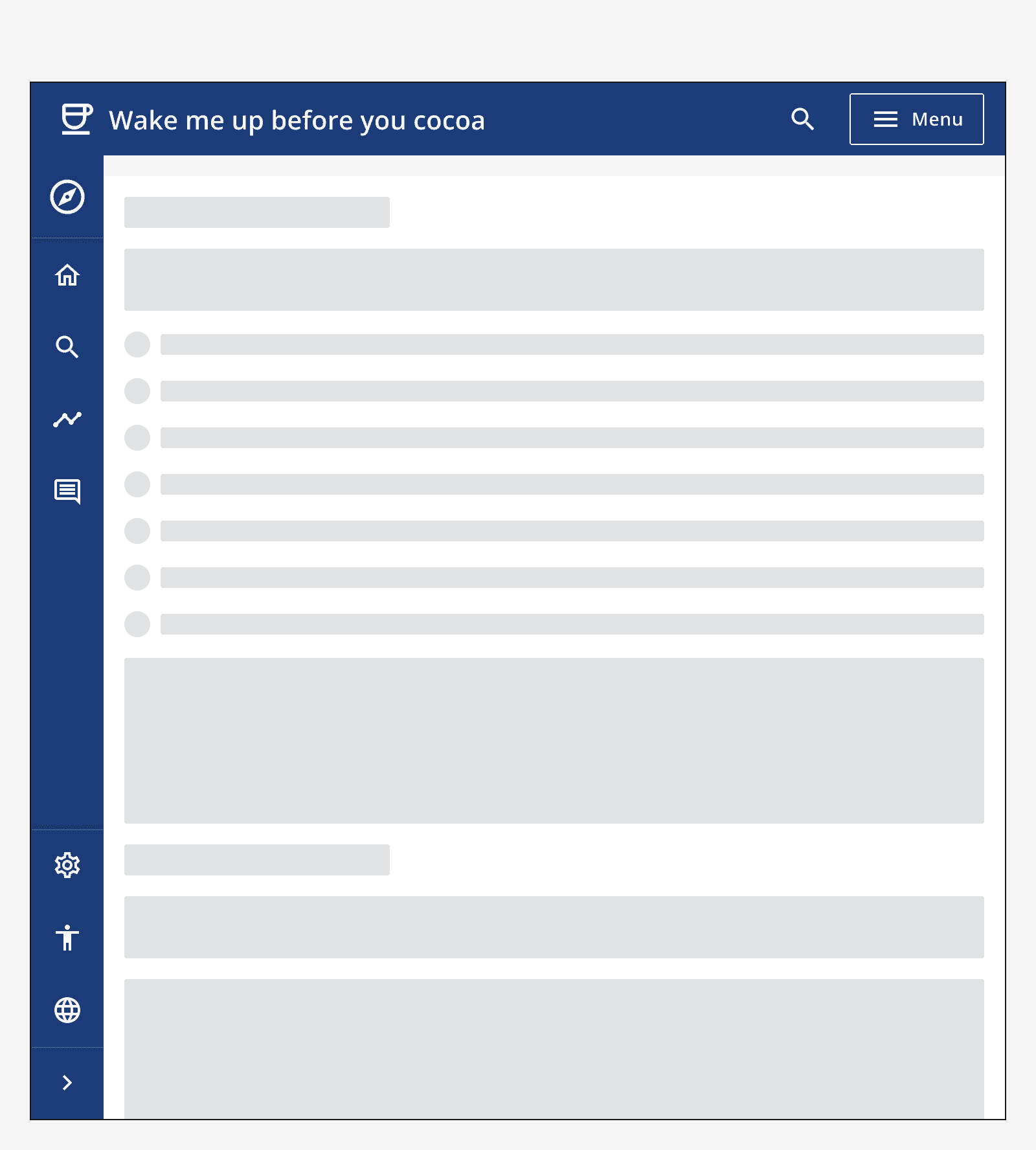 An example app that shows a top navigation and side navigation used on the same page.