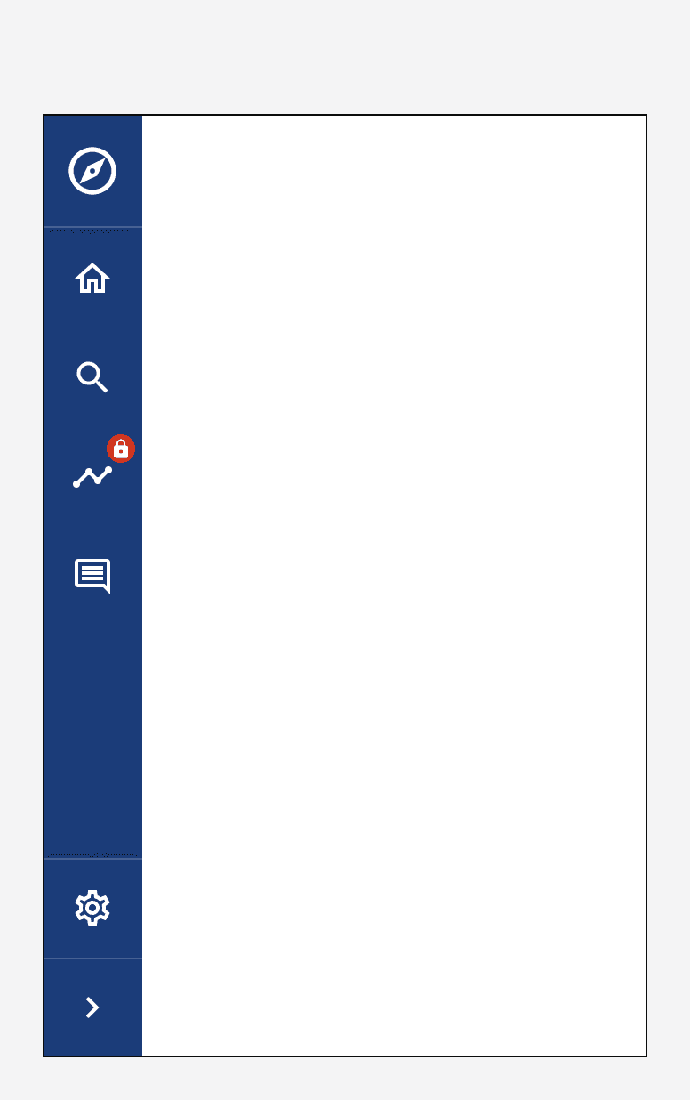 A side navigation showing an icon button for accessing a trends page. An icon badge is displayed showing a closed padlock icon indicating that it can’t be accessed.