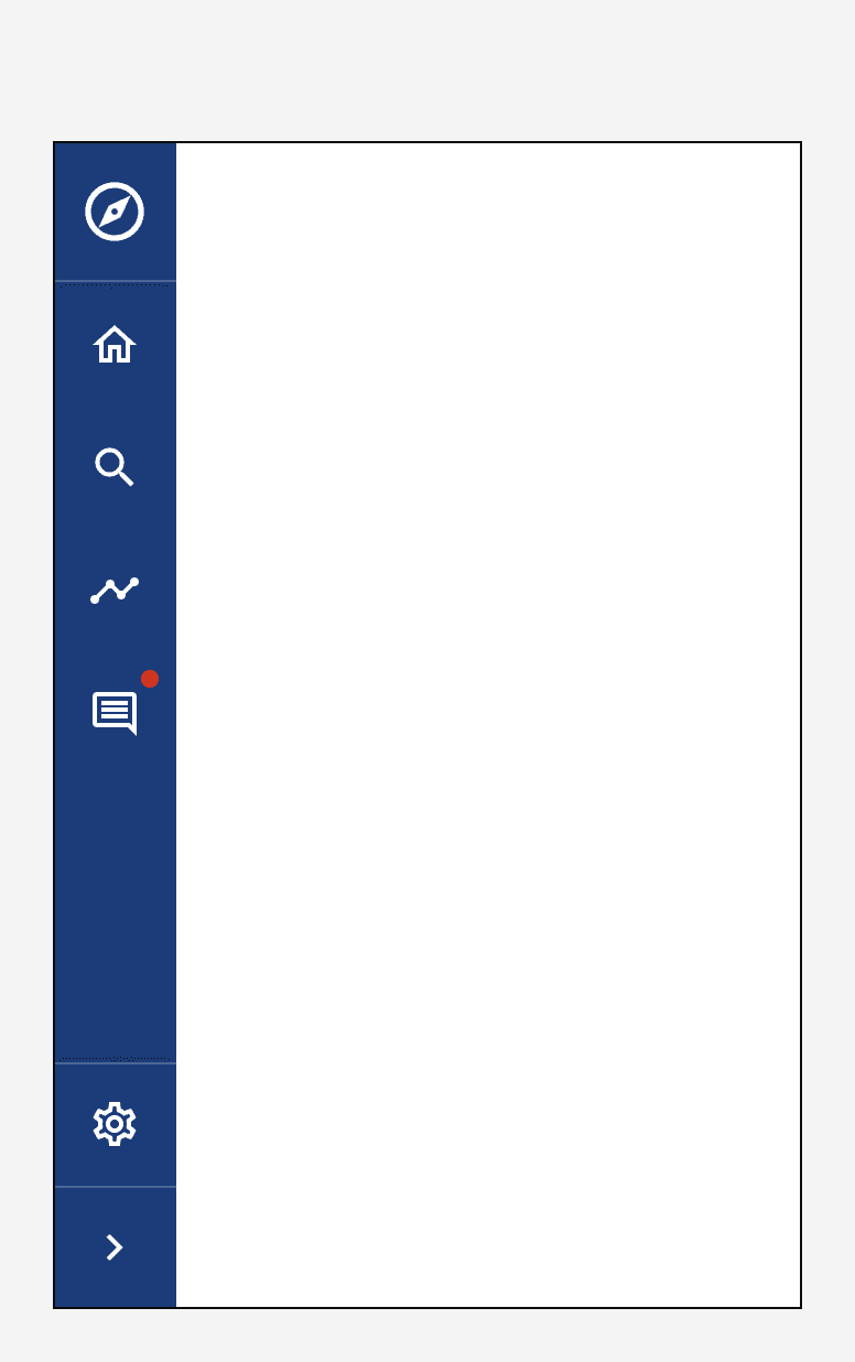 A side navigation component with an icon button for accessing an inbox. The icon button shows a dot badge indicating that something is available in the inbox.