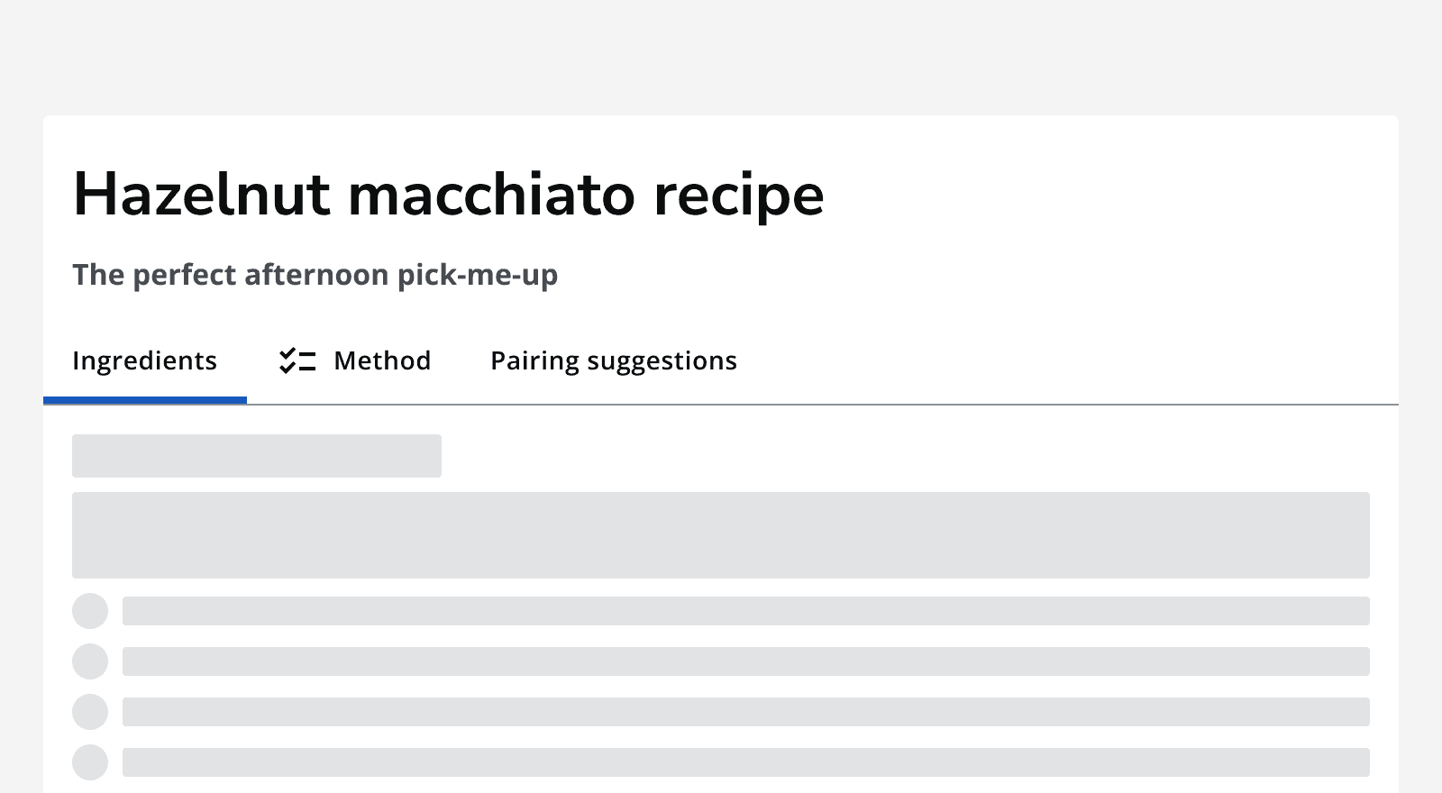 A recipe page that shows a tab bar with three tabs. Only one tab out of the three uses an icon.