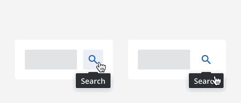 A button showing a tooltip with the cursor hovering over the button, and a second button showing a tooltip with the cursor hovering over the tooltip content.