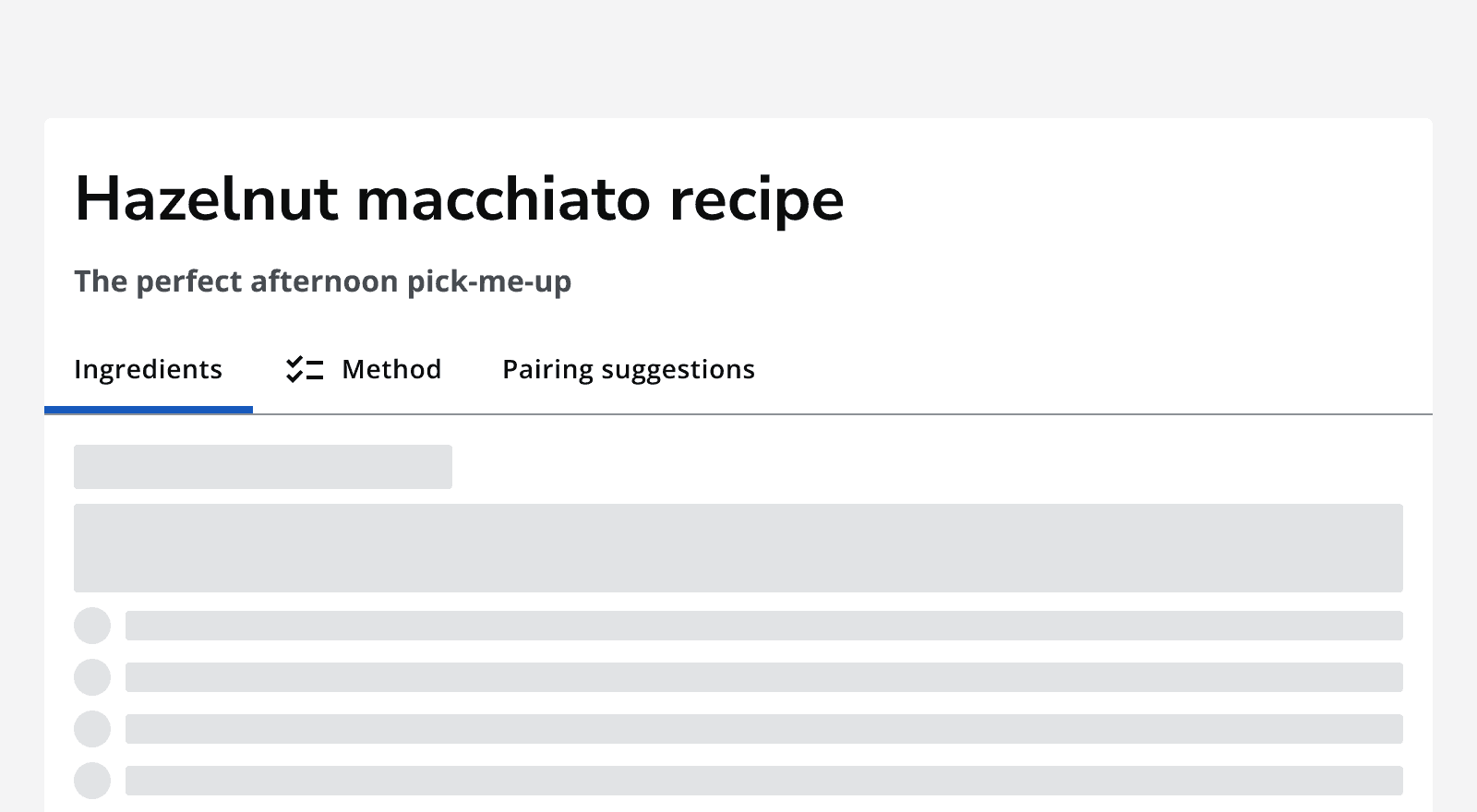  A recipe page that shows a tab bar with three tabs. Only one tab out of the three uses an icon.