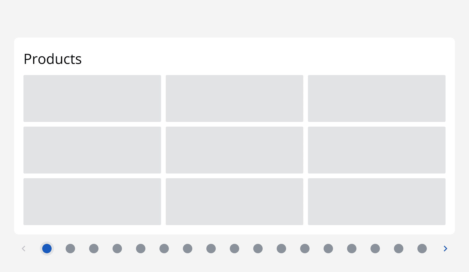 An example product grid with a carousel pagination component showing 17 page buttons.