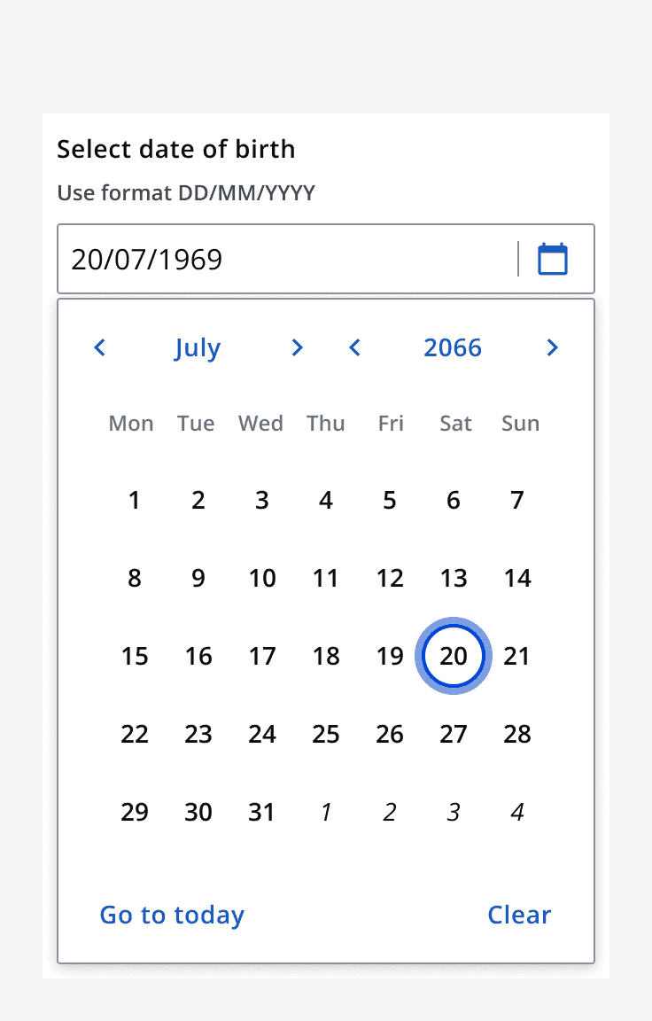 A date picker being used to select a very distant date