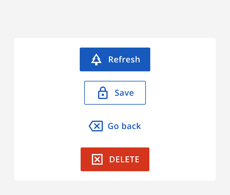 A set of buttons with icons that are unrelated to the action. The icons used are a Christmas tree for refresh, a padlock for save, a box rectangle for go back and a box cross for delete.