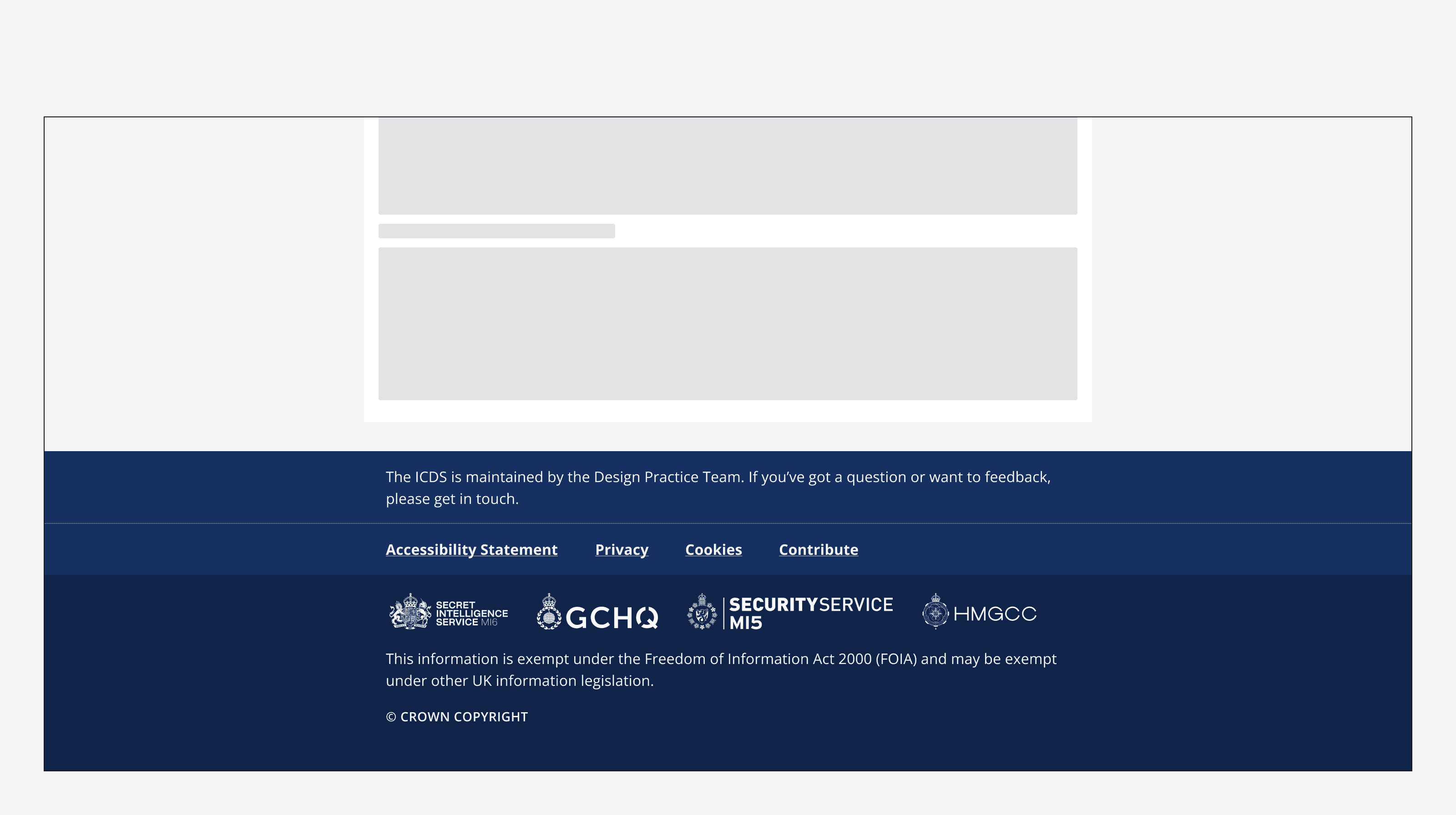 A footer component with its content centre aligned.