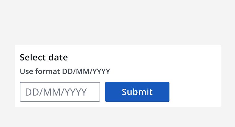 A date input matching the height of the button component next to it.