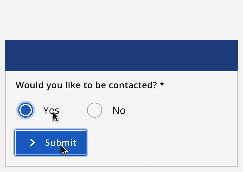 A graphic of a yes or no option and a submit button. The clickable areas include the text of the ‘yes’ radio option and the whole button.